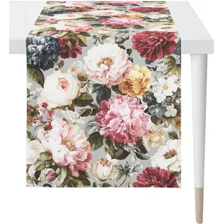 APELT "7405", klassisches Blumenmotiv all over, grau, rose, bordeaux),