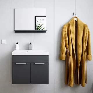 Badezimmermöbel Set modern grau inkl. Waschbecken LYNGDAL-02, B/H/T ca. 59,5/116,5/35 cm - Grau