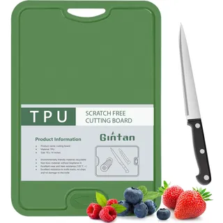 Gintan Flexibles TPU Schneidebrett, BPA-frei, mit Messer- und Saftrille, kratzfeste flexible Schneidebretter für die Küche, spülmaschinenfest, griffiger Griff, rutschfest (Dunkel Grün)