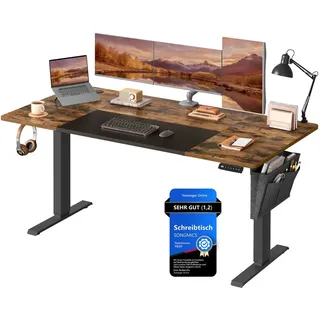 Songmics elektrisch höhenverstellbarer Schreibtisch braun rechteckig, C-Fuß-Gestell schwarz 160,0 x 60,0 cm