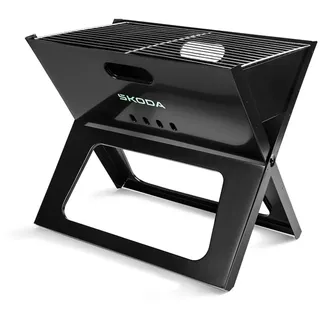 Skoda 6U0069642 Holzkohlegrill Mini-Grill Klappgrill Grill Campinggrill, klappbar, schwarz, mit Schriftzug
