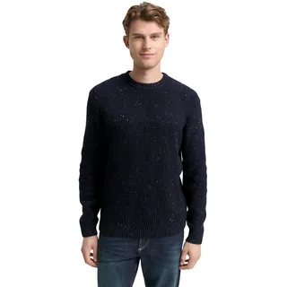 Rundhalspullover TOM TAILOR, Herren, Gr. XL, navy melange multi neps, Strick, Obermaterial: 60% Baumwolle, 40% Polyacryl, meliert, regular fit normal, Rundhals, Rippbündchen, Pullover Rundhalspullover, mit Logo Stickerei