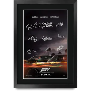 HWC Trading FR A3 Fast Five Vin Diesel, Paul Walker Geschenke, gedrucktes Poster, signiertes Autogramm, Bild für Film-Fans, A3, gerahmt