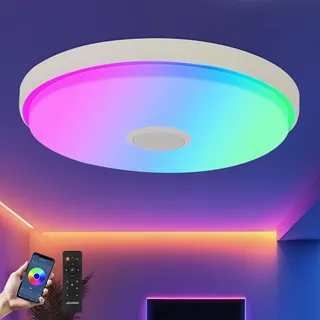 JDONG LED Deckenleuchte Dimmbar 36W mit Bluetooth Lautsprecher Rund led Deckenlampe mit Fernbedienung und APP RGB Farbwechsel 3000-6500K Einstellbar für Schlafzimmer Wohnzimmer Ø40cm
