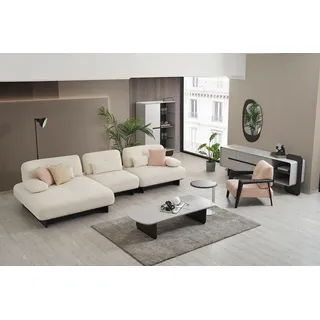 Moderne Wohnlandschaft Ecksofa Couchtisch Beistelltisch Sessel 4tlg Set JVmoebel - Weiß