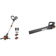 WORX WG163E Akku Rasentrimmer 20V & WG547E.9 Akku-Laubbläser Turbine 20V - höhe Leistung mit Turbinen-Technologie