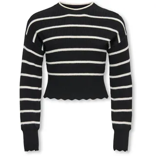 Strickpullover KIDS ONLY "KOGIBI LS O-NECK PULLOVER CP KNT NOOS", Mädchen, Gr. 158/164, weiß (schwarz stripes:weißcap gray), Strick, Obermaterial: 50% Viskose, 27% Nylon, 23% Polyester, gestreift, regular fit taillenlang, Rundhals, Bündchen, Pullover Strickpullover