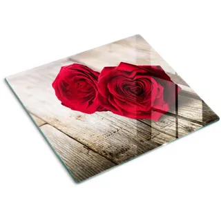 Tulup Glasplatte 60x52 cm Rosen auf Holz , Glas , 60x0.4x52 cm , Küchen, Küchenelektrogeräte, Herde, Herdabdeckplatten