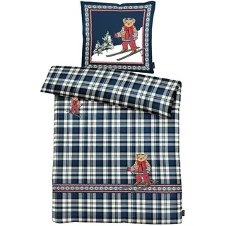 APELT Mati GOTS Karomuster Blau 135 x 200 cm + 2 x 80 x 80 cm