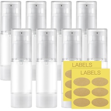 Toureal 30ml Kunststoff Airless Pumpspender Leer (8 Stück), Pumpflasche, Reise Spenderflasche, Plastikflaschen für Kosmetik, Creme