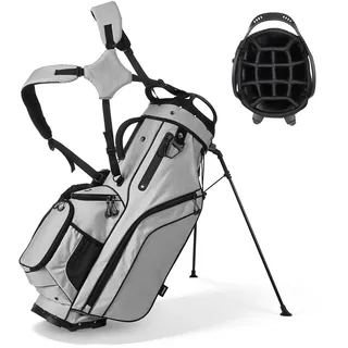 Vevor Golfbag mit 14-facher Einteilung, 2 in 1 Golftasche mit Standfüßen Doppelschultergurt Durchgehenden Trennfächern Regenhaube Stautaschen, Caddybag aus Leichtem Polyester für Herren Damen