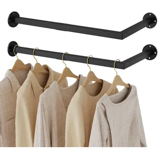 Yawinhe Kleiderstangen für die Wand,2Pack Garderobenstange L-Form,Schwarz | Industrierohr Kleiderstange Wandmontage;Abnehmbare Kleiderständer;Rustikale Kleideraufbewahrung;Platzsparenders Wandregal