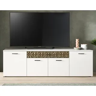 TV-Lowboard "Relief" weiß und Gold mit 3-D Struktur TV Unterteil 190 cm - Weiß, Gold