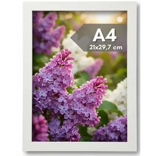 NOOGUI - Bilderrahmen a4 - Weißes Holz - 21×30 cm - Mit Antireflex‐Plexiglas - Für Fotos, Urkunden, Poster oder Puzzle - Vertikale und horizontale Positionierung - Stärke 2 cm - Leicht zu reinigen