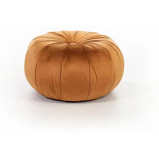 Kaia Pouf im modernen Design, bezogen mit orangefarbenem Samt und mit einem stabilen Metallgestell – Maße: 48 x 48 x 30 cm (Höhe) - Orange