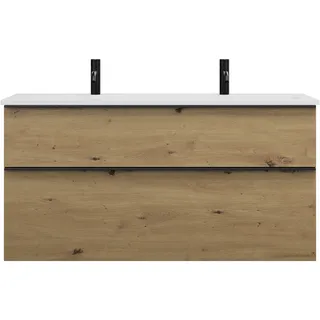 burgbad Eqio Mineralguss-Waschtisch mit 2 Armaturbohrungen, inklusive Waschtischunterschrank, 1220x490x618mm, SHCS122F5662C0001G0252, Farbe: Eiche Dekor Urban / Eiche Dekor Urban, Griffleiste Schwarz