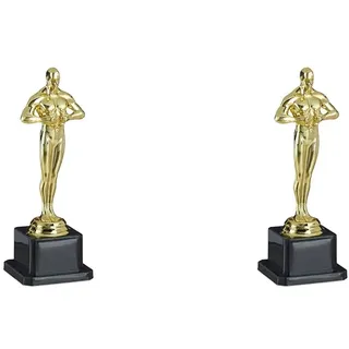 Relaxdays Unisex Jugend, Gold Siegerfigur, quadratischer Sockel, Figur mit Kranz, Siegertrophäe, Hollywood, Geschenkidee, 18 cm groß, 1 Stück (Packung mit 2)