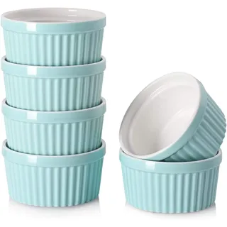 DOWAN Creme Brulee Schälchen Set, 6 X 120ml Antihaft Souffle Förmchen Backofenfest, Porzellan Ramekins für Ragout Fin Schalen, Leckere Würzfleisch, Muffin, Panna Cotta, Spülmaschinenfest, Ø 9cm-Blau