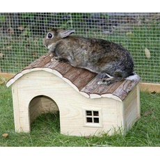 Kerbl Pet Pet Häuschen Welle Nature, Nagerhaus mit geschwungenem Dach für Hasen / Kaninchen / Meerschweinchen / Hamster / Mäuse / Ratten, Aus unbehandeltem Holz, 40x25x25 cm