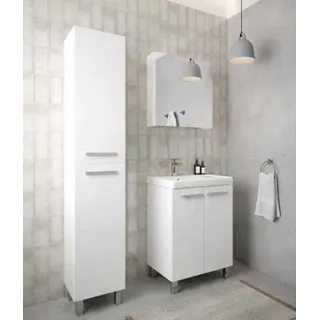 Freistehende Badezimmersäule 185x35cm Weiß Hochglanz 4 Ablagen, Soft-Close Bonita - Weiß