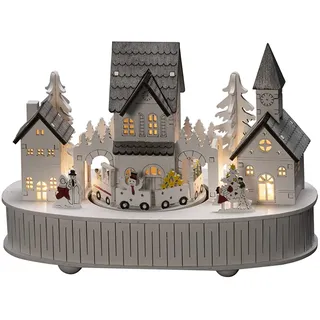 Konstsmide Holzsilhouette Haus und Kirche 5 warm weiße Dioden mit Spieluhr und 6h Timer
