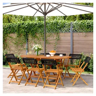 Gartenstühle 8 Stück klappbar Schwarz Poly Rattan & Massivholz