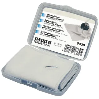 Kaiser Premium-Microfaser-Reinigungstuch, 30 x 30 cm, silbergrau, mit umsäumtem Rand und Knopfloch, in Kunststoffbox