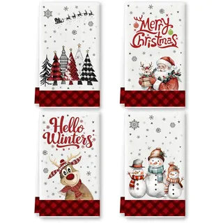 DTXYBC 4 Stück Weihnachten Geschirrtücher, Geschirrtuch Weihnachten 60x40 cm, Weihnachtens Küchentücher Geschirrtücher, Weihnachtens Deko Geschirrtuch, Für Küche, Badezimmer, Bar Geschenke Weihnachts