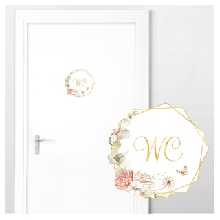 Grandora Türaufkleber WC mit Blumenranke Wandsticker für Badezimmer Boho Wandtattoo Bad Toilette Wandaufkleber selbstklebend Deko DL987