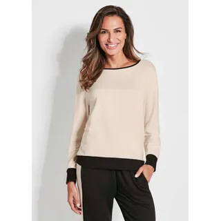 Sweater GOLDNER "Luxuriöses Langarm Viskose-Oberteil", Damen, Gr. 50, schwarz (beige, schwarz), Obermaterial: 64% Viskose CV. 30% Polyester COOLMAX(R) PES(Coolmax). 6% Elasthan EL., figurumspielend, eng, Homewear-Sets Sweater, Raffiniertes Dessin