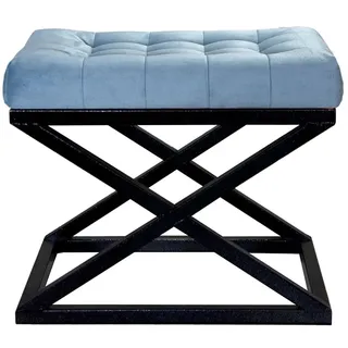 Atelier Del Sofa Stilvoller Pouf mit Metallgestell, 50 x 42 x 40 cm, Grau & Türkis, 100% Polyester Babyface | Perfekt für Moderne Wohn- und Schlafzimmer