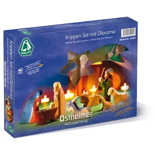 Ostheimer Krippenset mit Diorama 11-teilig, Holzkrippenset 11-teilig Weihnachten