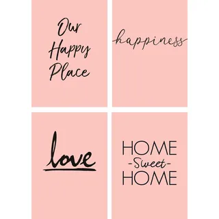 Artland Poster »Ort Glück Liebe Home sweet Home«, Sprüche & Texte, (4 St.), Poster, Wandbild, Bild, Wandposter, schwarz