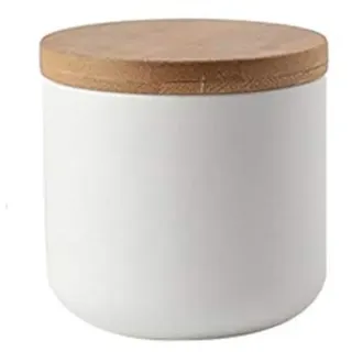 YOUSIS Keramik Vorratsdose Mit Deckel Luftdicht Behälter Mit versiegeltem Bambusdeckel, Küche, Behälter für Tee, Zucker, Kaffee, Bohnen, Nüsse, Gewürze (Weiß, 260 ml)
