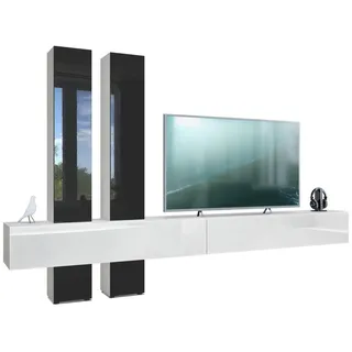 Vladon Wohnwand Moja Türen in Schwarz Hochglanz , Holzwerkstoff , 330x204x39 cm , Wohnzimmer, Wohnwände