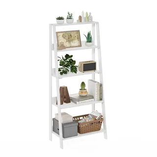 Furinno Ladder Bücherregal, 5-stufiges Leiterregal, Bücherregal, Ausstellungs-Aufbewahrungsregale, 13 x 23.6 x 53.5, für Wohnzimmer, Homeoffice, Reinweiß