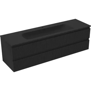 Mexen Rivel Badezimmermöbel 160 cm mit Waschbecken Vela, 2 Schubladen, gerillt, schwarz matt - 91A20-16047-2-BFF71-W23M71