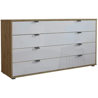 Dieter Knoll Sideboard , Weiß, Eiche Bianco , Glas, Holzwerkstoff , 4 Schublade(n) Schubladen , 141x70x43 cm , ISO 9001, Made in Germany , Typenauswahl, stehend , Kleinmöbel, Kommoden, Sideboards