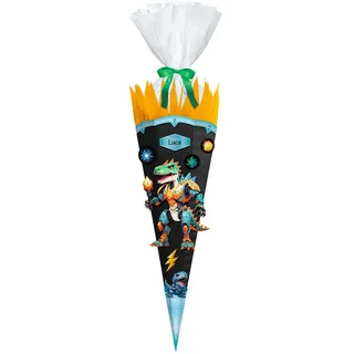 Ursus 10040002 - Diamond Painting Schultüten-Bastelset Easy Line "Robo T-Rex", Schwarz, 6-eckig, aus 3D-Colorwellpappe, 68 cm, Durchmesser ca. 20 cm, zum Basteln einer Zuckertüte