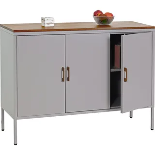 Kommode HWC-L84, Sideboard Schrank Anrichte, 3 Türen Metall 90x120x40cm, Melamin beschichtet grau - Grau