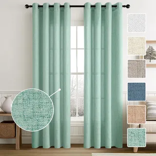 MIULEE Wohnzimmer Vorhänge Gardinen Leinen Ösenvorhang Leinenoptik Vorhang Boho Gardine mit Ösen Semi-transparent Leinenvorhang Curtains 2er Set HxB 145x140 cm,Mintgrün