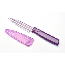 KUHN RIKON 22461 Messer Colori Art CA Gingham Rüstmesser violett kariert Gemüsemesser Edelstahl antihaftbeschichtet 19,5 cm m. Klingenschutzh