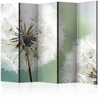 artgeist Paravent , Weiß, Salbeigrün , Holz, Textil , Kiefer , massiv , Blume , 225x172x3 cm , Motiv auf Vorder- und Rückseite , Wohnzimmer, Raumteiler, Paravents