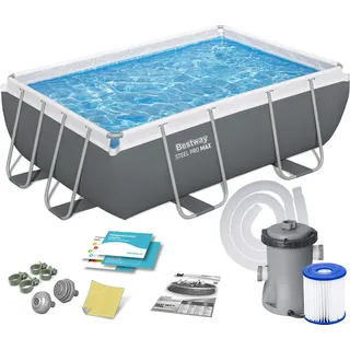 Bestway Steel Pro Max rechteckiger röhrenförmiger abnehmbarer Pool 282 x 196 x 84 cm mit Kartuschenfilter 1.249 l/h