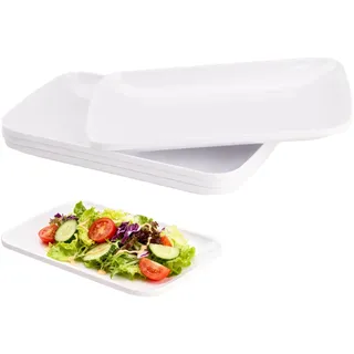 Doafoce Servierplatten 4er Set Rechteckige Teller Weiß Servierplatte Melamin Kunststoff Servierteller Klein Speiseteller Serviertablett Platten für Sushi Buffets Kuchen Vorspeisen, 24,2 x 15,3 cm