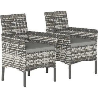 Outsunny 2er Set Gartenstuhl Polyrattan Gartenmöbel Abnehmbare Kissen Grau | 2 Sessel, Stahlrahmen, Leicht, Outdoor Gartensessel, Gartenstühle, Balkonstuhl, für Garten Balkon Terrasse