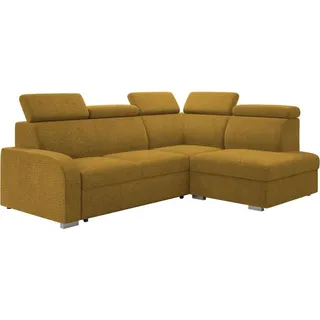 Mirjan24 Ecksofa Oslo 2rRLXp, Eckcouch mit Schlaffunktion und Bettkasten, Silberne Holzfüße, Einstellbare Kopfstützen (Farbe: Crown 10, Seite: Rechts 2R+R+LXP) - Gelb