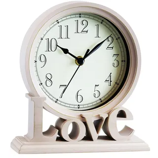AYRELY® 6,5-Zoll Vintage Kaminuhr –Love-Tischuhr, lautlose Quartz Schreibtischuhr ohne Ticken, Retro Standuhr für Wohnzimmer, Schlafzimmer, Regal oder Kamin Dekoration (Elfenbein)