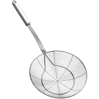 Spinnennetz-Schöpflöffel aus Edelstahl, Kochabschäumer, Schaumlöffel, Siebkelle, Küchenkelle aus Drahtnetz mit Griff für das tägliche Fritieren, Dünsten und Schöpfen. Durchmesser: 18 cm