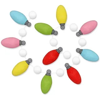 Whaline Weihnachts-Filz-Girlande, bunt, 3D-Glühbirne, Pompon-Banner, Weihnachten, dekorative Regenbogenbirne, hängende Wimpelkette für Weihnachtsbaum, Urlaub, Zuhause, Kamin, Fenster, Wanddekoration